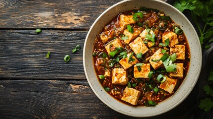 Spicy Tofu Dish with Green Onions and Cilantro.