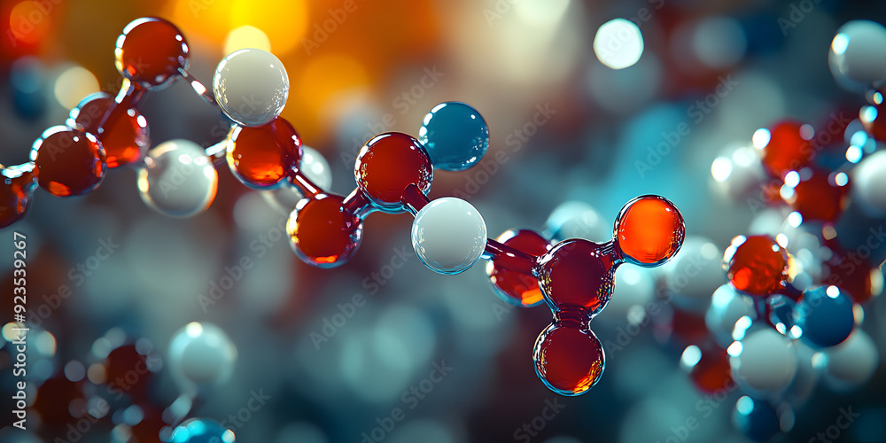 Poster visualizing the van der waals structure of tirzepatide molecule in a 3d model. concept 3d modeling, 