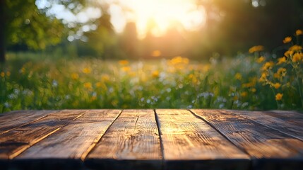 Fototapeta premium Wooden Tabletop with Bokeh Background.