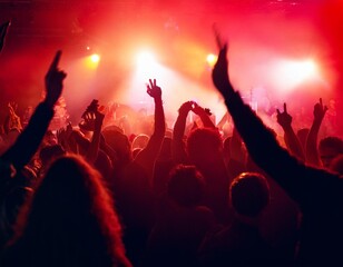 Lost in the Rhythm A hazy, red-lit nightclub scene captures the energy of a vibrant crowd, their silhouettes merging with the smoke and pulsating lights, creating an atmosphere of mystery and allure.