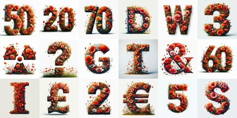Naklejka premium Poppies flowers Lettering Typeface. AI generated illustration
