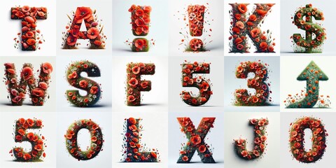 Naklejka premium Poppies flowers Lettering Typeface. AI generated illustration