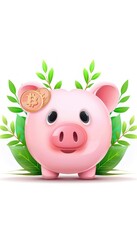 Obraz premium Piggy bank filled with coins, monthly income summary, flat design illustration