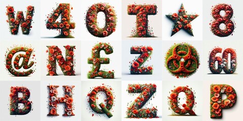Naklejka premium Poppies flowers Lettering Typeface. AI generated illustration