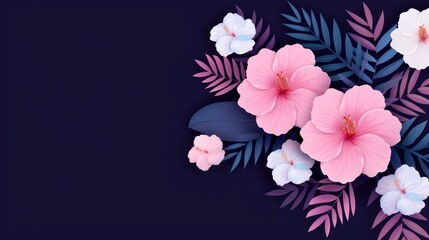 Top view of flowers, botanical cartoon, pastel colors, flat design illustration