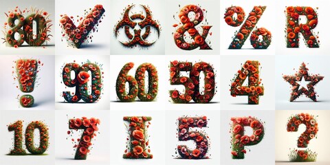 Naklejka premium Poppies flowers Lettering Typeface. AI generated illustration