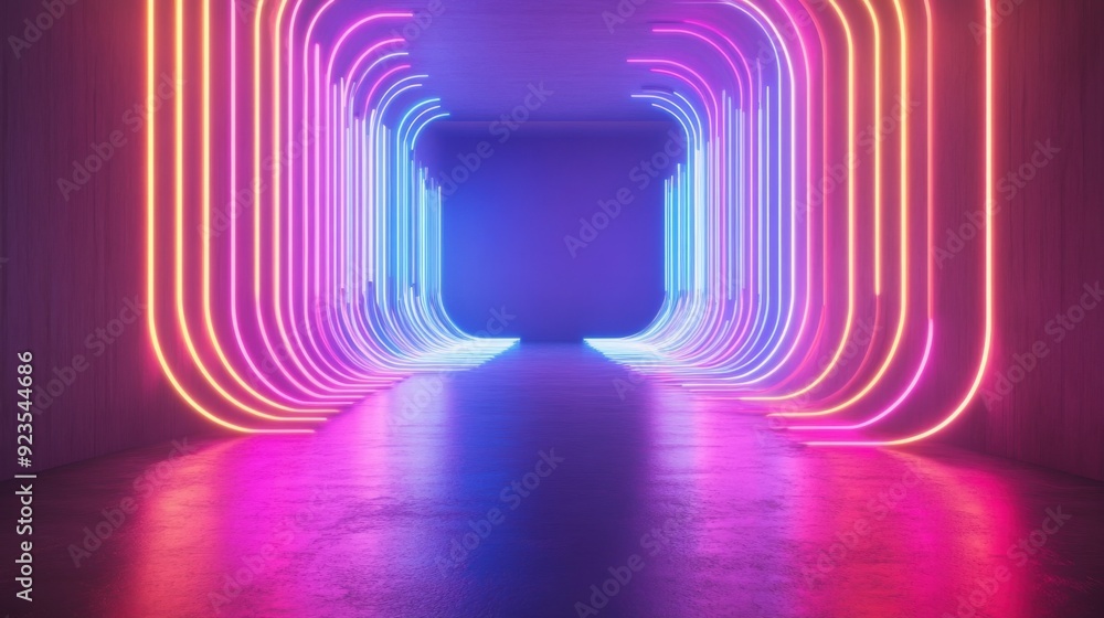 Aufkleber 3d rendering. futuristic corridor with neon lights. abstract background.