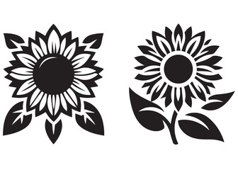 Fototapeta premium Sunflower logo icon vector illustration, Sunflower hand drawn vector collection, set of black and white flowers
