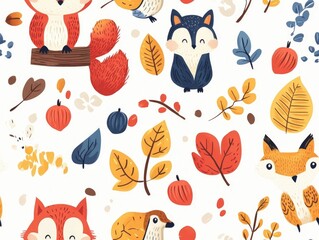 Adorable woodland animals like foxes squirrels and owls in a cozy rustic autumn themed seamless pattern design  Perfect for digital backgrounds textures and decor