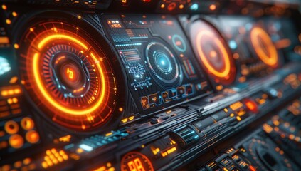 Obraz premium Futuristic Control Panel with Glowing Interfaces