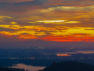 Summer sunrise scenery of Wuhan East Lake Scenic Area