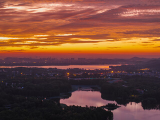 Summer sunrise scenery of Wuhan East Lake Scenic Area
