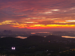 Summer sunrise scenery of Wuhan East Lake Scenic Area