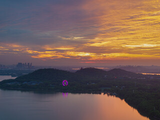 Summer sunrise scenery of Wuhan East Lake Scenic Area