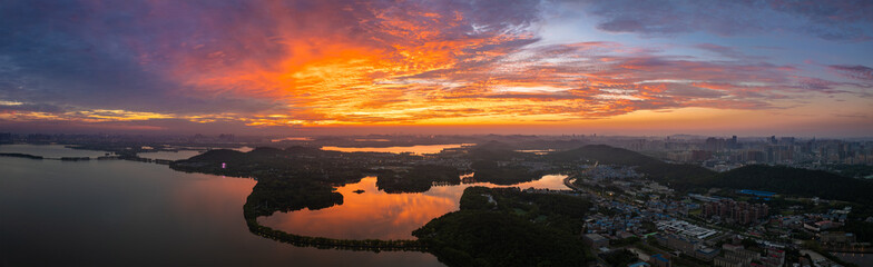 Summer sunrise scenery of Wuhan East Lake Scenic Area