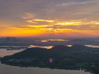 Summer sunrise scenery of Wuhan East Lake Scenic Area