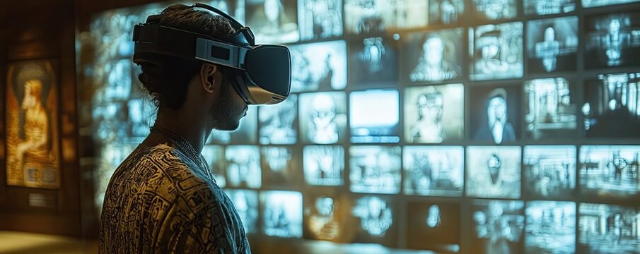 User exploring a virtual tour of a museum, showcasing the immersive experience of interactive content in education and culture