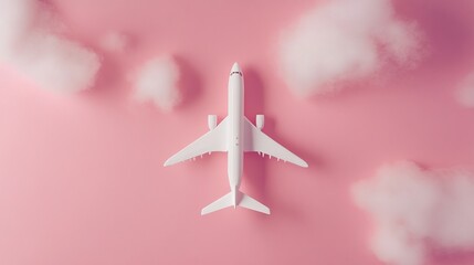 White Airplane Above Pink Clouds