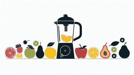 Blender mixer with fruits silhouette vector illustration isolated over plain background.