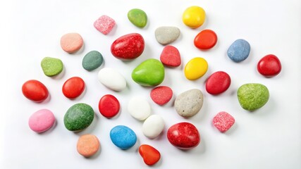 Colorful Painted Stones Arranged on a White Background