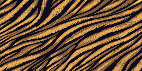Abstract Tiger Skin Pattern Vector Illustration With Wild Texture. Animal Striped Skin Fur Pattern Texture Background