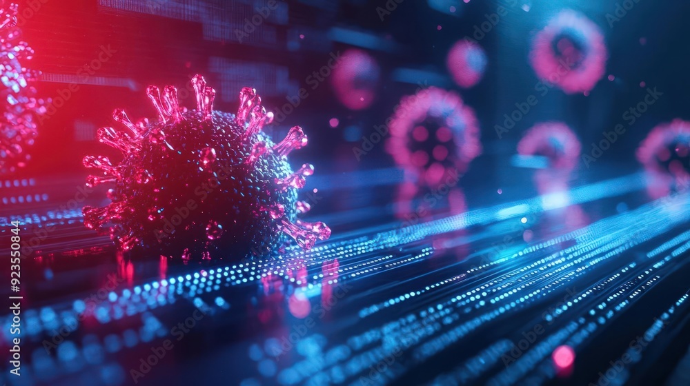 Poster 3d rendering of a network with malware detection nodes, cybersecurity, monitoring