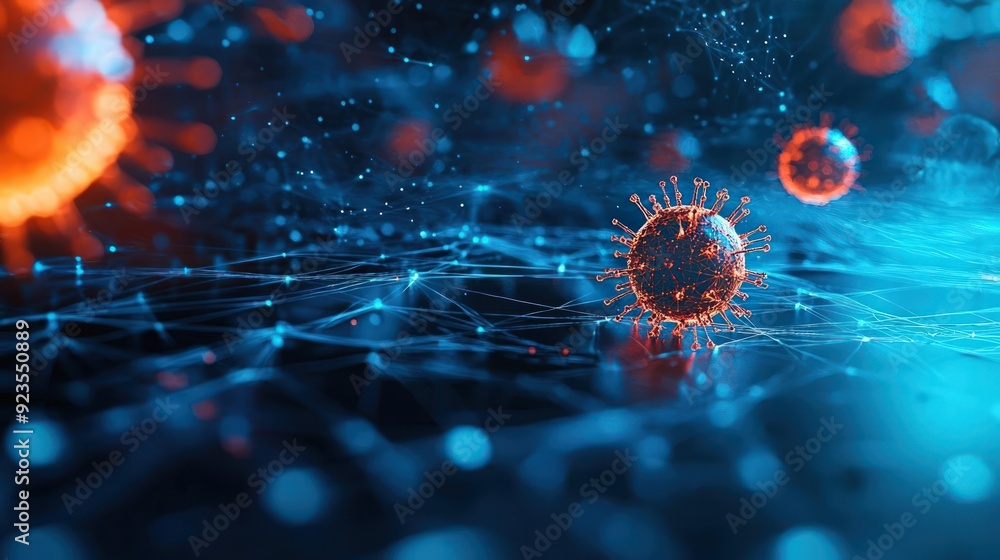 Poster 3d rendering of a network with malware detection nodes, cybersecurity, monitoring