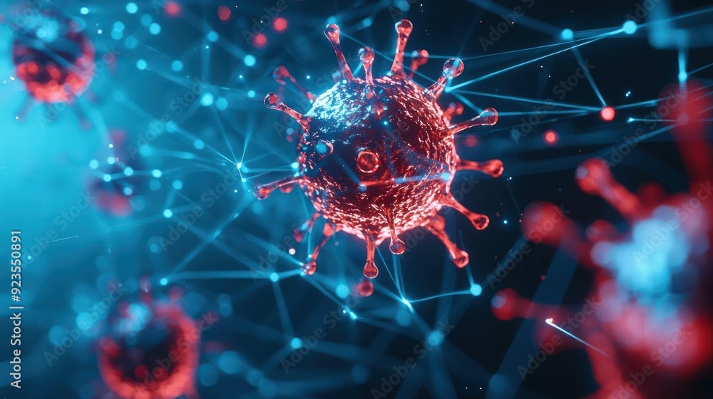 Poster 3d rendering of a network with malware detection nodes, cybersecurity, monitoring