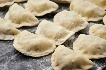Freshly prepared homemade dumplings ready for cooking, showcasing traditional culinary skills