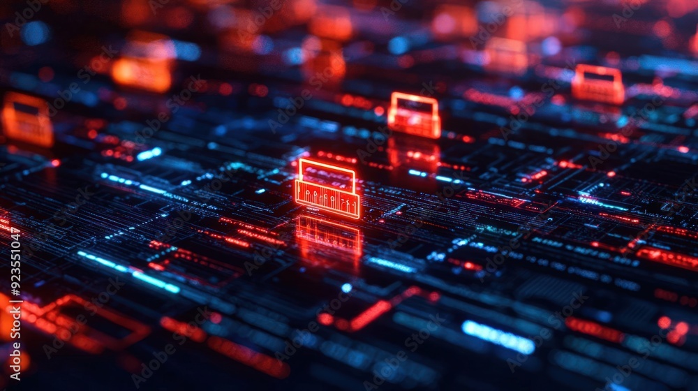 Poster 3d rendering of a secure digital environment with firewalls, cybersecurity, protection