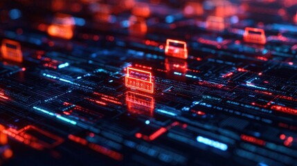 Obraz premium 3D rendering of a secure digital environment with firewalls, cybersecurity, protection