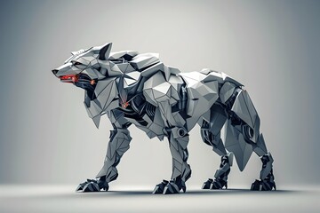 Howling Robot Wolf 3D Logo Abstract Geometric Animal
