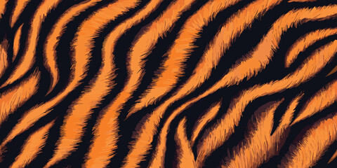 Fashionable Tiger Skin Pattern Vector Illustration Seamless Design. Animal Striped Skin Fur Pattern Texture Background
