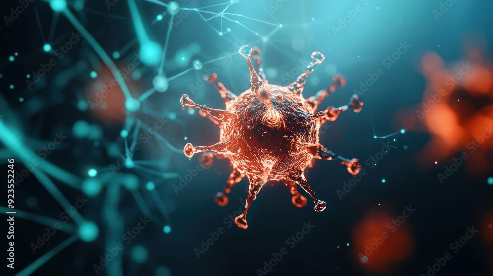 Poster abstract visualization of malware detection in action, cybersecurity, protection