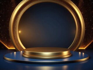 Gold Platform with Blue Background and Golden Ring