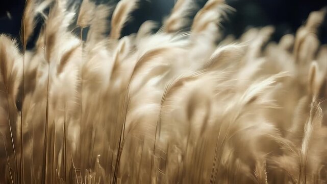 Abstract natural background of soft plants (Cortaderia selloana) moving in the wind Bright and clear scene of plants similar to feather dusters stock photo