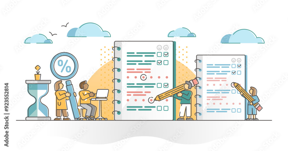 Poster survey analysis from customer satisfaction feedback reports outline concept, transparent background.