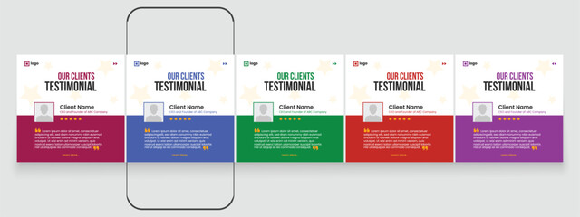 Customer feedback testimonial social media post carousel or web banner template. client testimonials social media post banner bundle design. Client feedback carousel post banner template © Tarek Digital