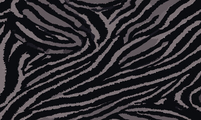 Detailed Black Tiger Skin Pattern Vector Illustration With Wild Texture. Animal Striped Skin Fur Pattern Texture Background