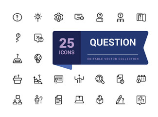 Simple set of question related line icons. Contains such icons as question mark and more. Pixel perfect, minimalistic web and UI icon. Outline icon collections.