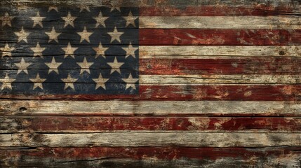 Distressed American Flag on Wood