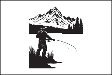 Beautiful Fishing and Sunset Vector Art