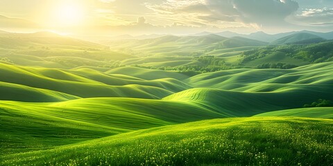 Fototapeta premium Sunset Over a Grassland in the American West, Capturing the Natural Beauty of the Western Landscape