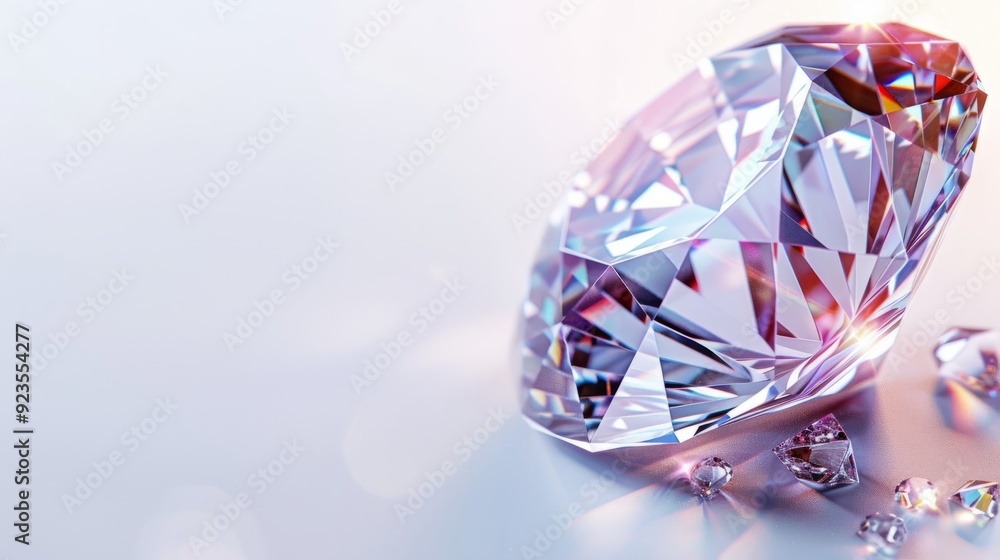 Poster sparkling diamond with smaller gems arranged on a soft surface