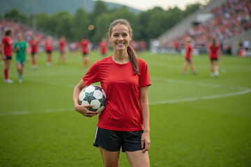 photo of teenage youth soccer player at soccer field, generative AI