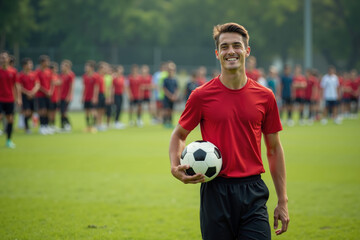 photo of teenage youth soccer player at soccer field, generative AI