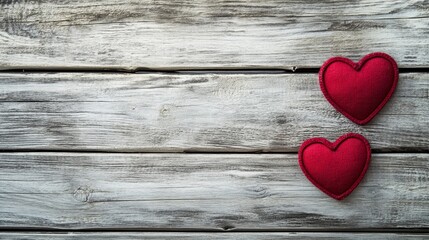 Obraz premium Two Red Hearts on Wooden Background