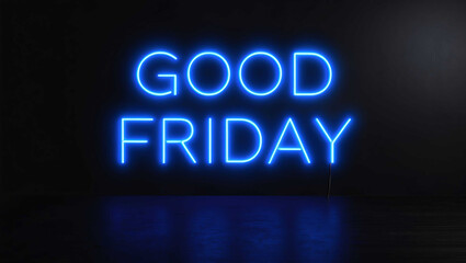 good friday blue neon lettering on plain dark black background