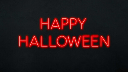happy halloween red neon lettering on plain dark black background