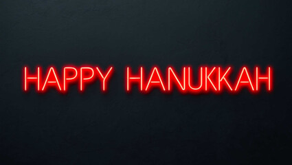 Obraz premium happy hanukkah red neon lettering on plain dark black background